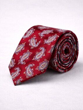 Umberto Bossi Paisley Red Blue Silk Tie Italian Designer Necktie